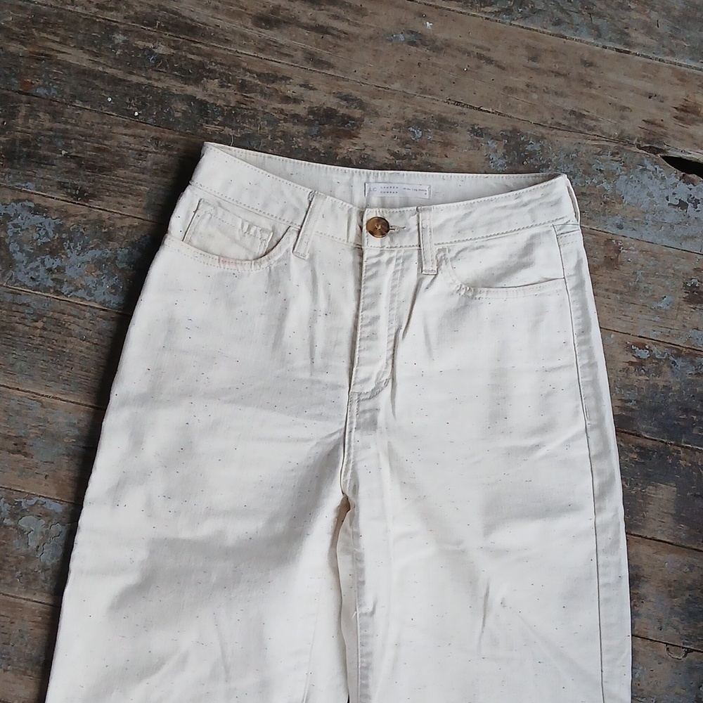 EUC LC Lauren Conrad Wide Leg Ankle Frayed Ankle Speckled Cream Trousers Size 4 - Picture 2 of 8